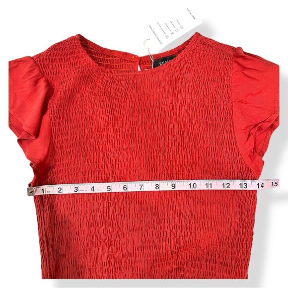 Cottagecore Smocked Tiered Midi Dress Flutter Sleeve Crewneck Rust Orange S NWT - Picture 14 of 16